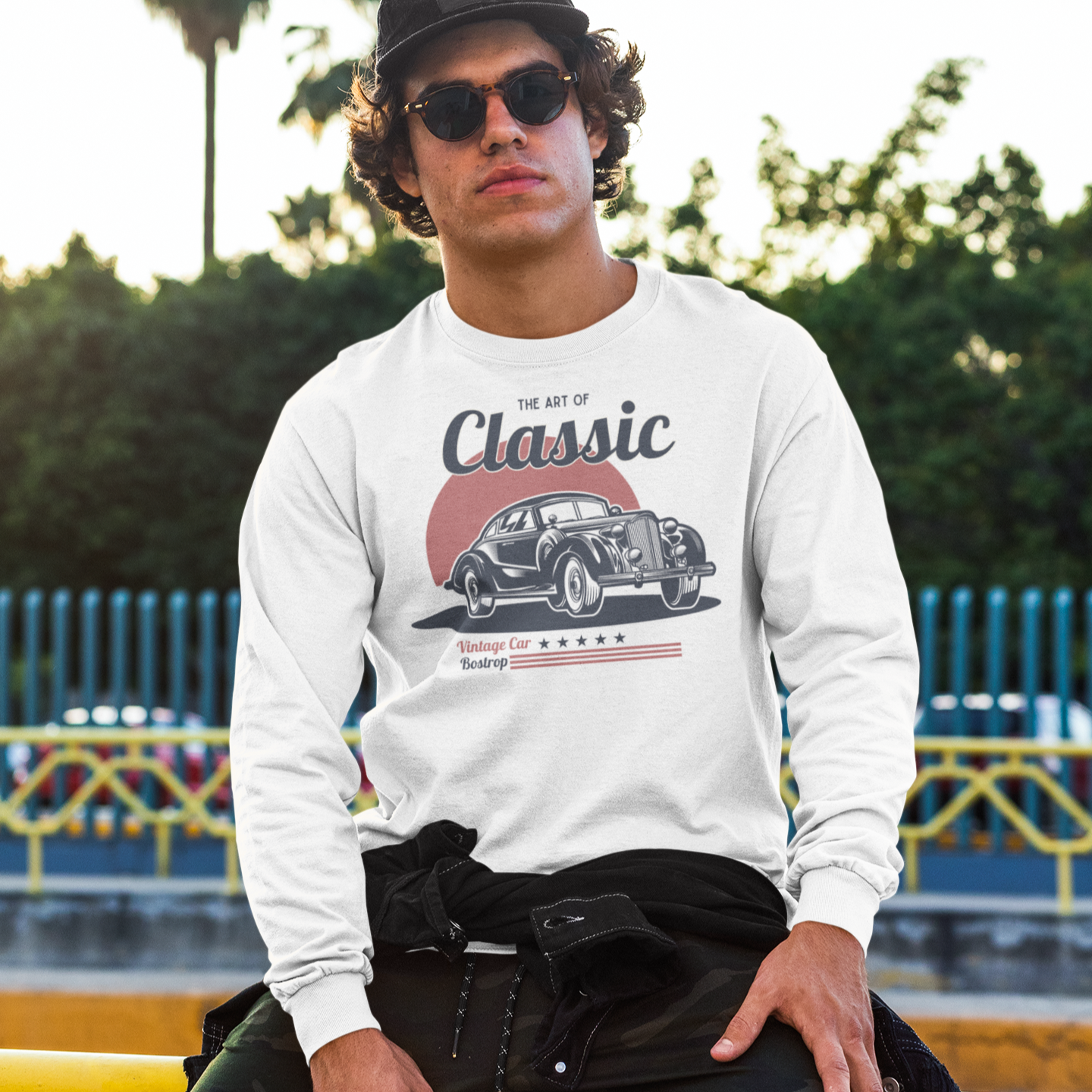 Bostrop Classic Car Men's Long Sleeve T-shirt (White)