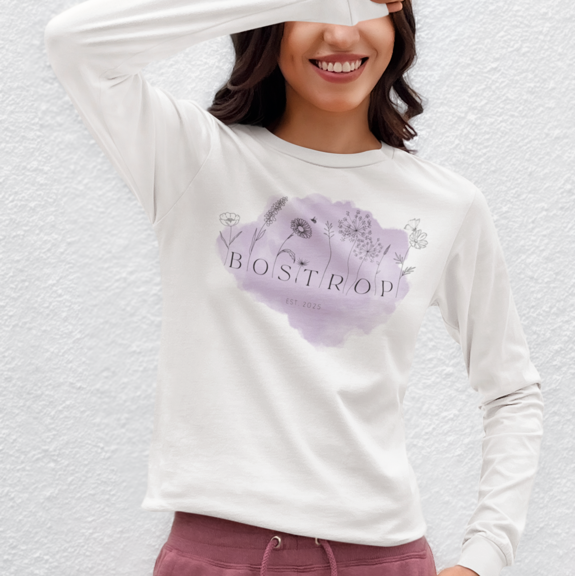 Bostrop Limited Edition Wildflower Purple Ladies Long Sleeve T-shirt (White)