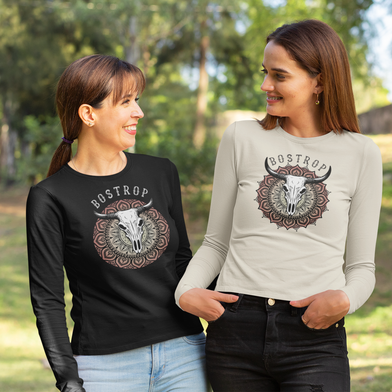 Bostrop Mandala Skull Ladies Long Sleeve T-Shirt (Multi Color)