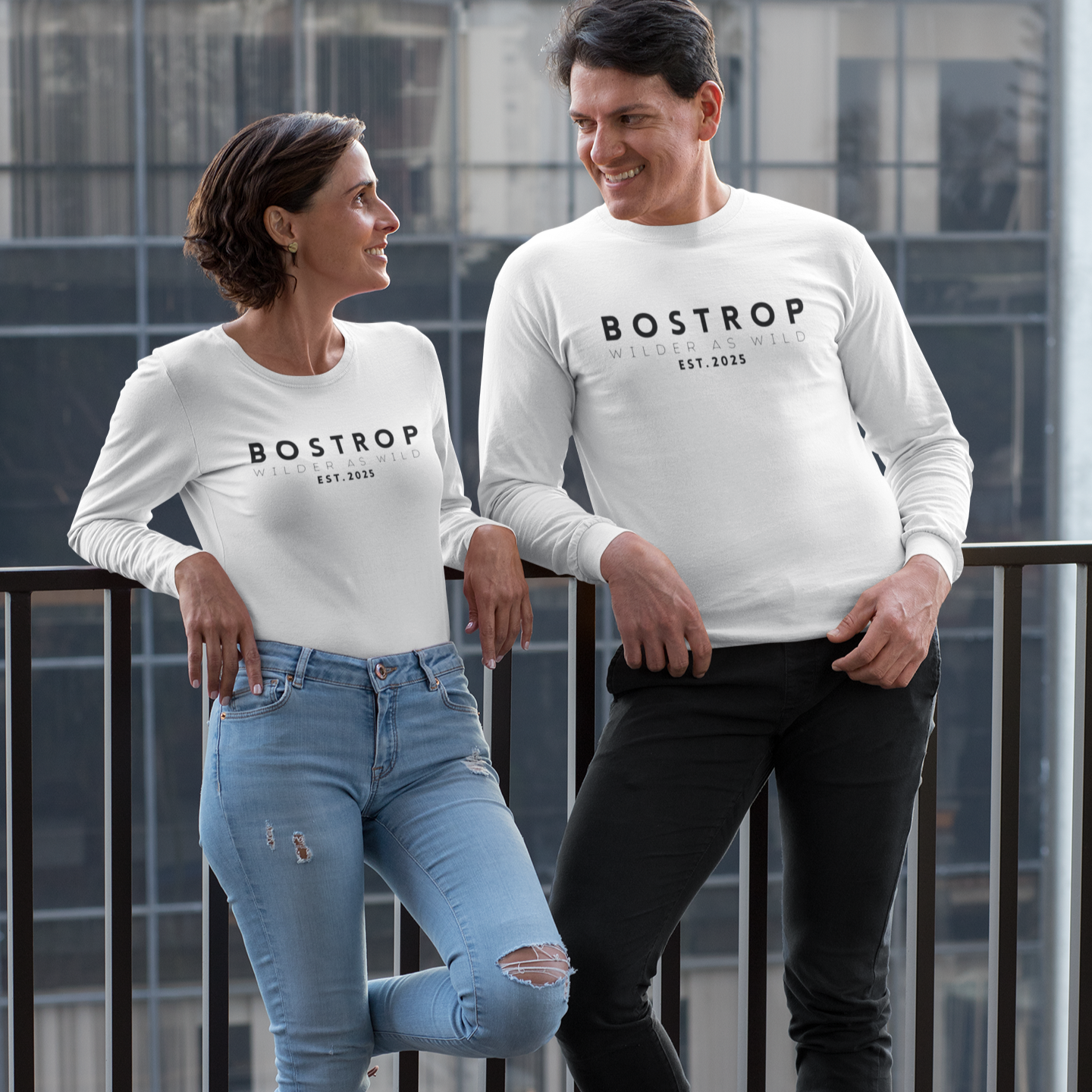 Bostrop Text Logo Unisex Long Sleeve T-shirt (White)
