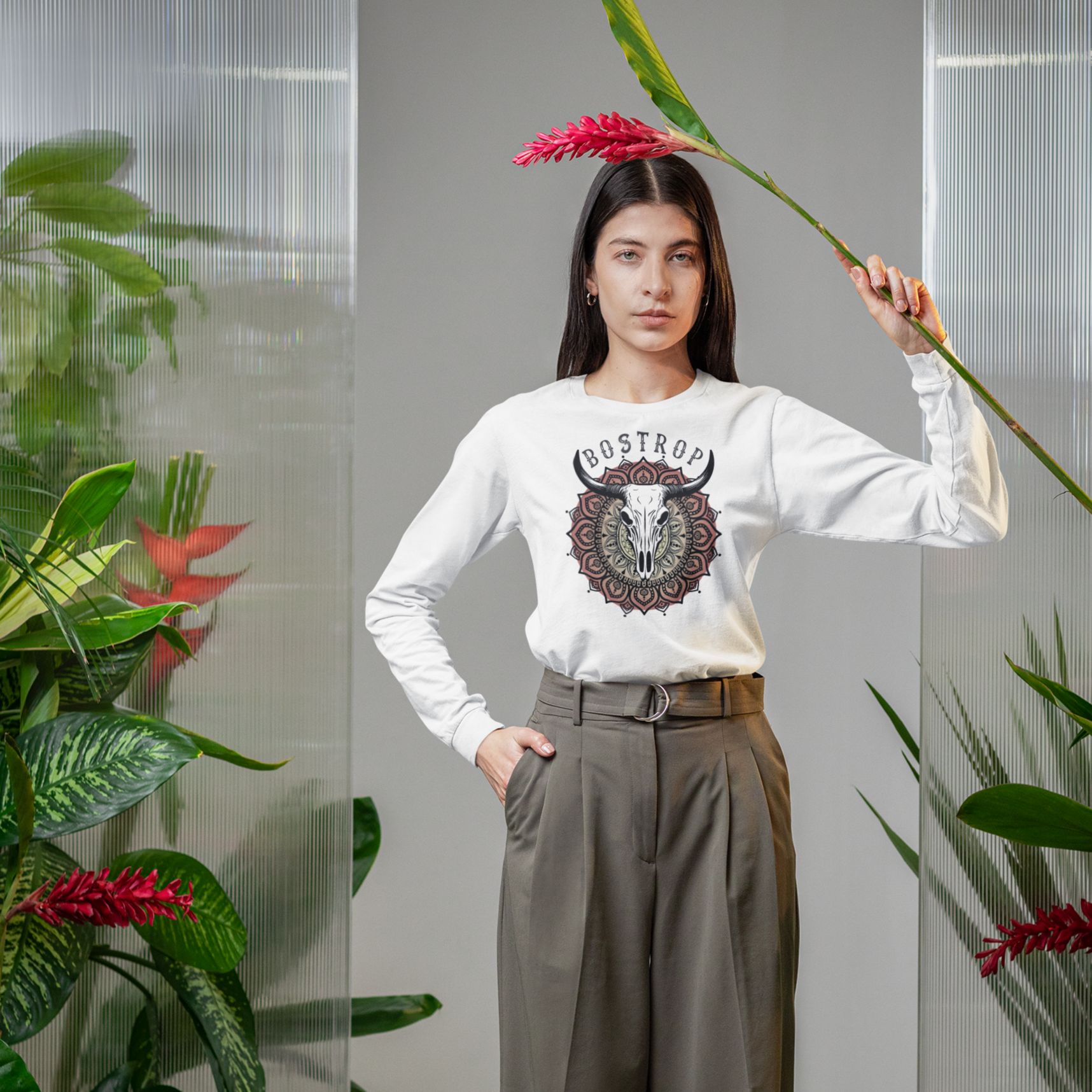 Mandala Skull Long Sleeve Heavy Weight Unisex T-shirt