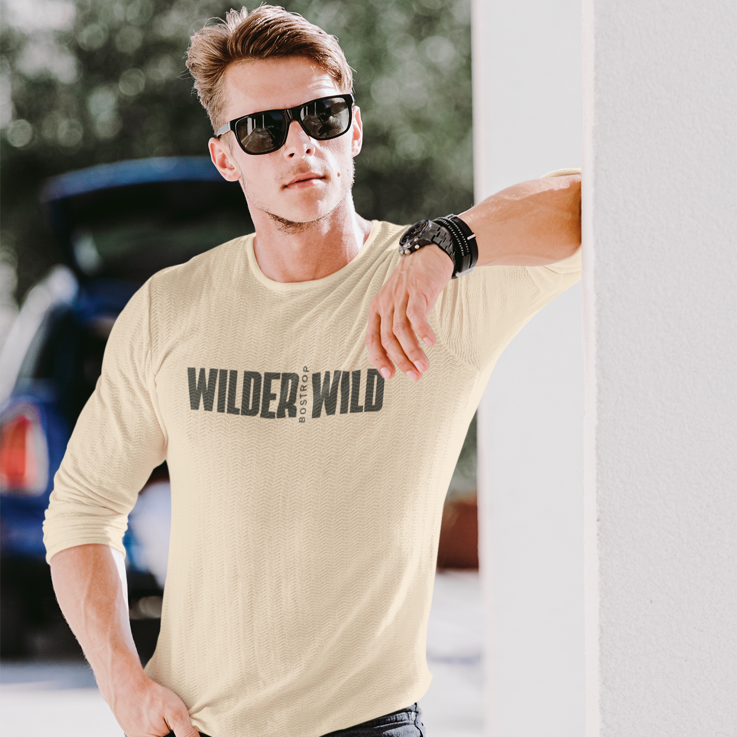 Bostrop Wider as Wild Text Men's Long Sleeve T-shirt (Multi Color)
